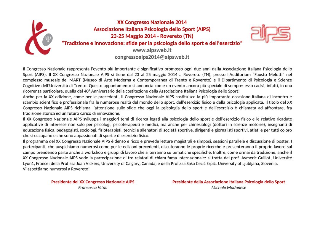 XX Congresso AIPS — programma
